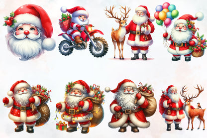 21 Christmas Santa PNG Sublimation Bundle Watercolor Holiday Santa Claus Clipart