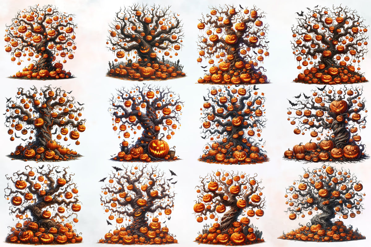 Halloween Tree with Pumpkin PNG Bundle Spooky Pumpkin Tree Clipart