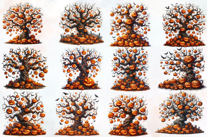 Halloween Tree with Pumpkin PNG Bundle Spooky Pumpkin Tree Clipart