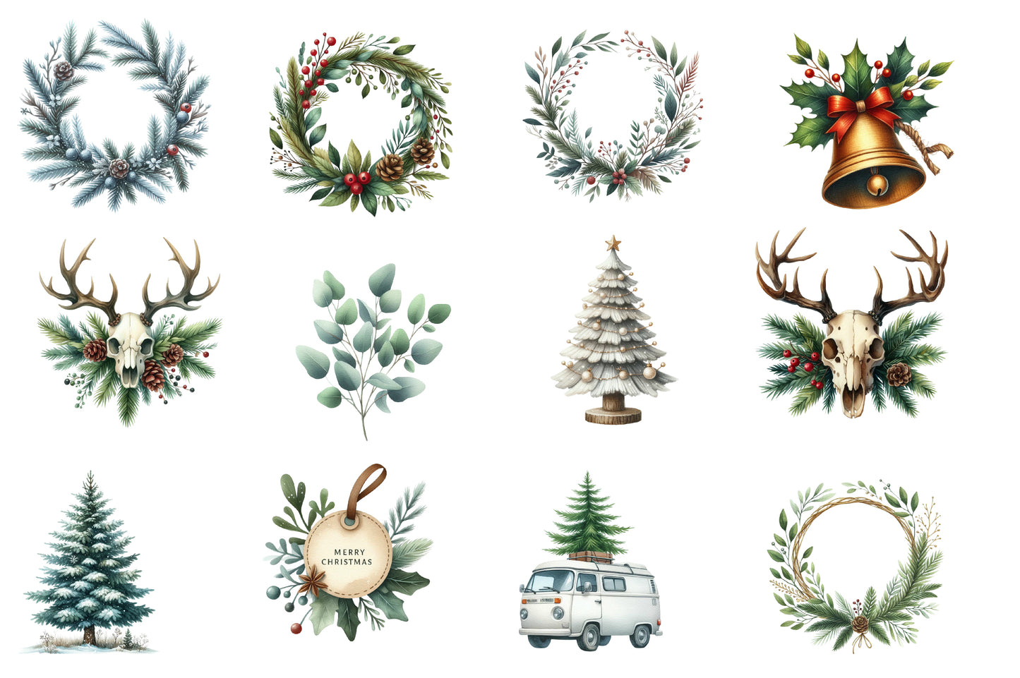 Neutral Christmas Clipart PNG Bundle | Rustic Christmas Watercolor Clipart | Woodland Holiday Sublimation PNG