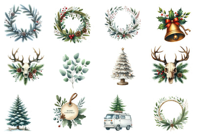 Neutral Christmas Clipart PNG Bundle | Rustic Christmas Watercolor Clipart | Woodland Holiday Sublimation PNG