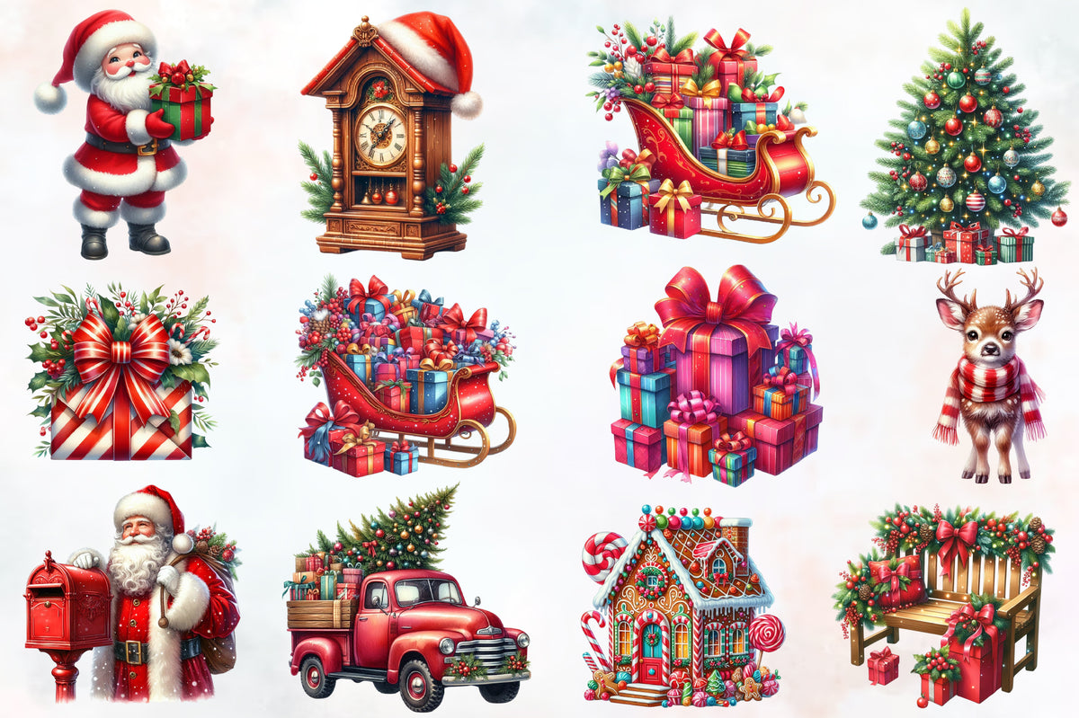 26 Christmas Pink PNG Clipart Bundle Watercolor Santa Bear Penguin Holiday