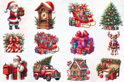 26 Christmas Pink PNG Clipart Bundle Watercolor Santa Bear Penguin Holiday
