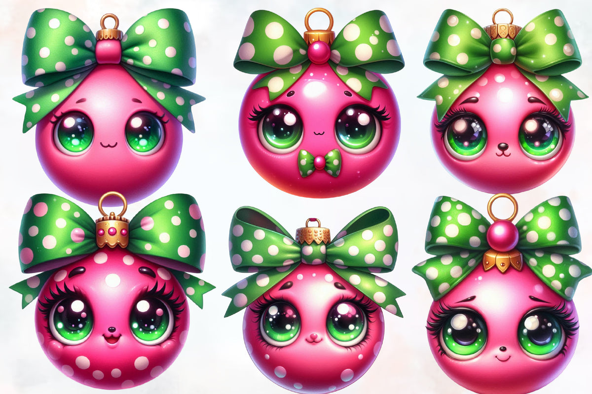 20 Christmas Ornament PNG Watercolor Cute Pink Ornament Clipart Bundle