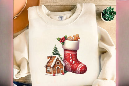Christmas Stocking House PNG Bundle | Watercolor Christmas Stocking, Gingerbread Stocking & Holiday Stocking Clipart