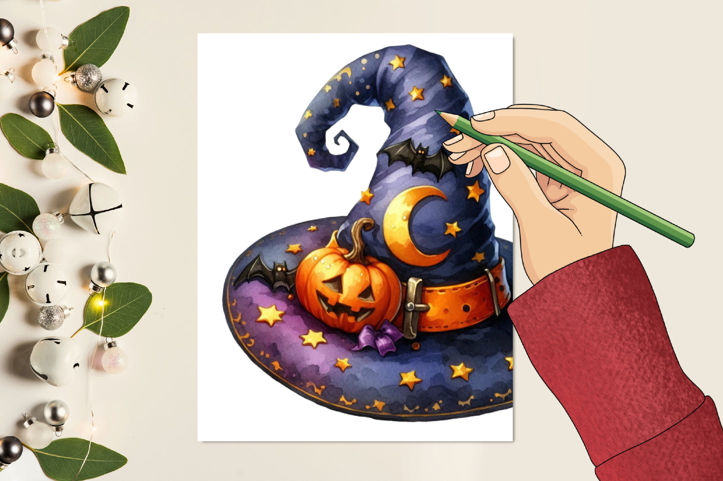 24 Watercolor Halloween Witch Hat PNG Bundle Spooky Witch Hat Clipart