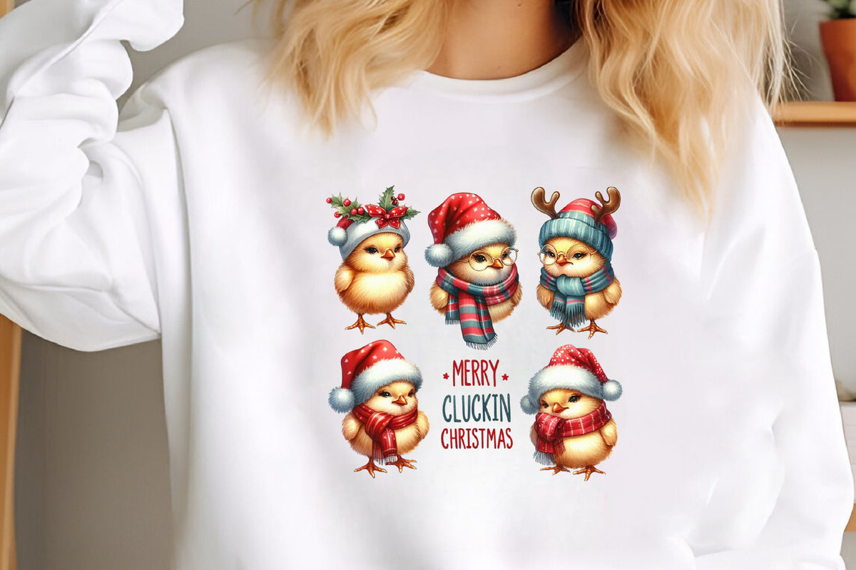 Merry Cluckin Christmas PNG Cute Christmas Chicken Sublimation Design