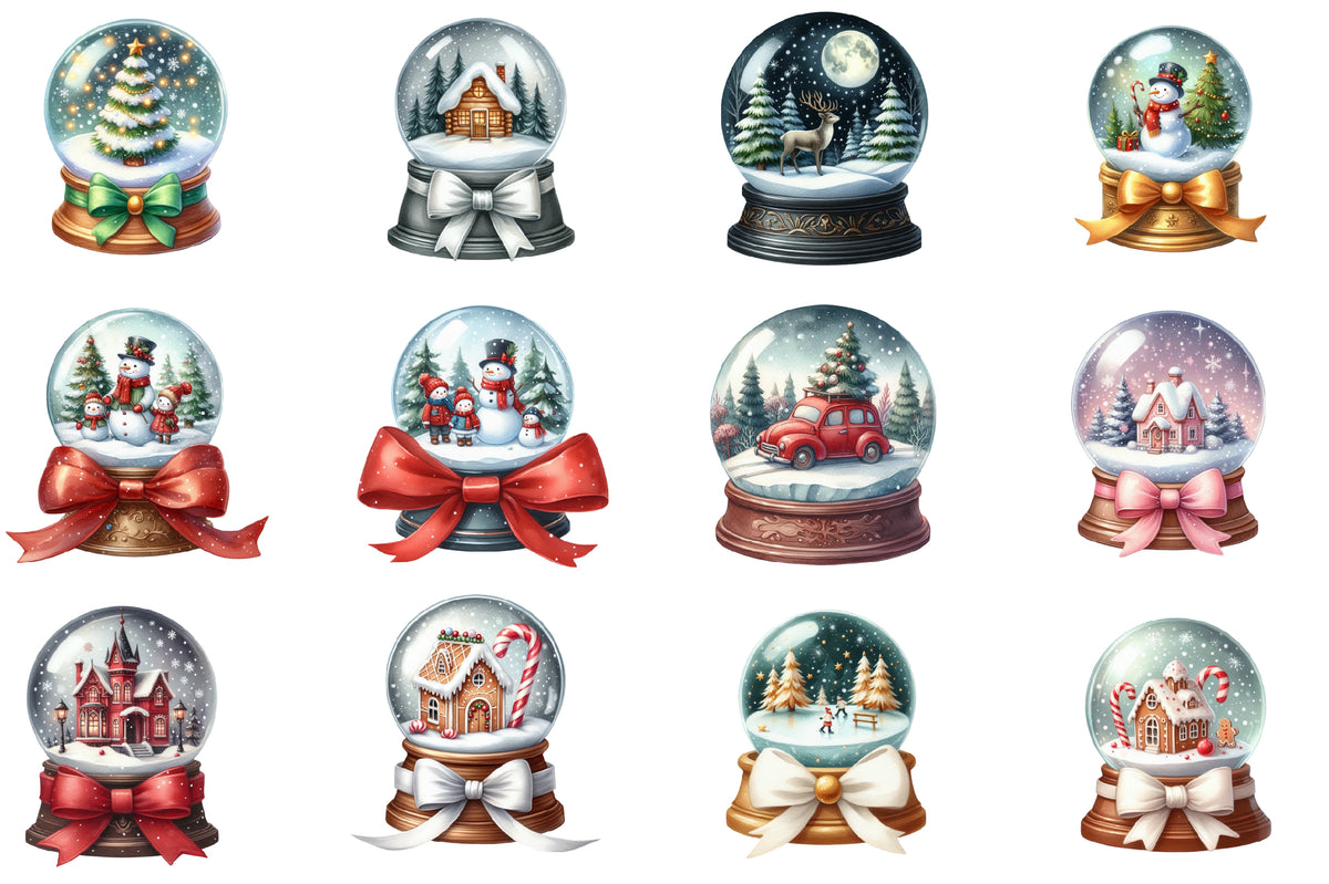 Christmas Snowglobes Clipart PNG Bundle | Watercolor Christmas Snow Globe Clipart | Cute Winter Holiday Sublimation PNG
