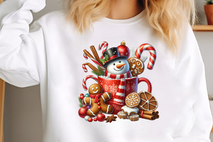 Watercolor Christmas Snowman Mug PNG Gingerbread Candy Cane Holiday Clipart