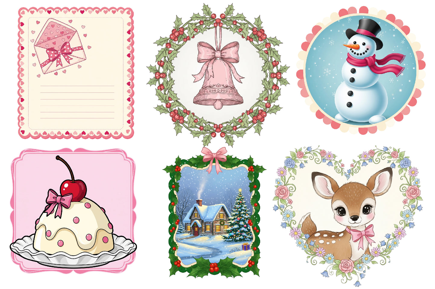 Christmas Frame Clipart PNG Bundle | Winter House, Snowman, Deer, Christmas Stockings, Candy Cane, Santa Hat & Floral Frames