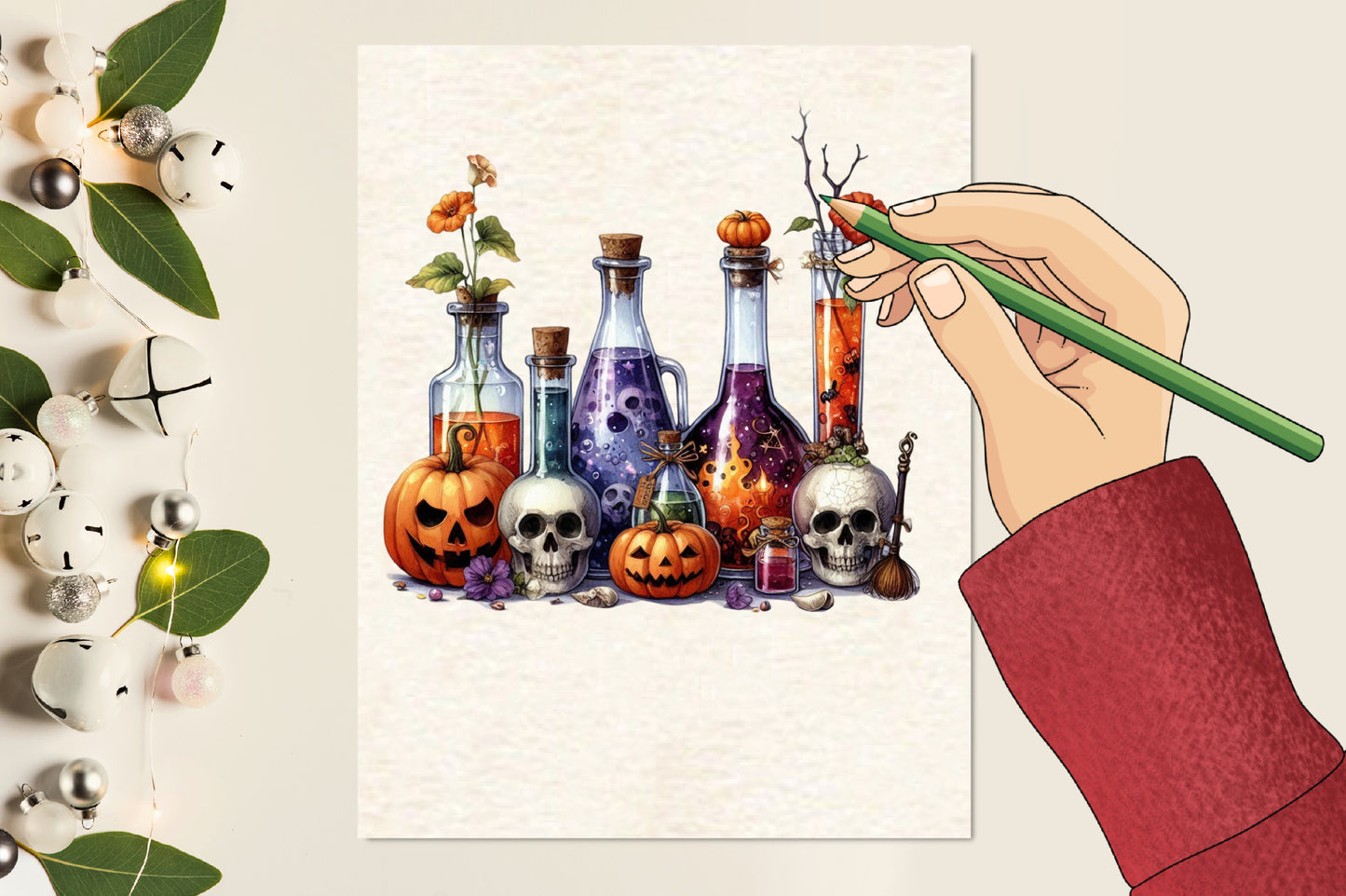 19 Halloween Potion Drinks with Skull PNG Bundle Watercolor Witch Potion Clipart