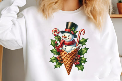 Christmas Snowman Ice Cream Cone PNG Clipart Cute Winter Holiday Design