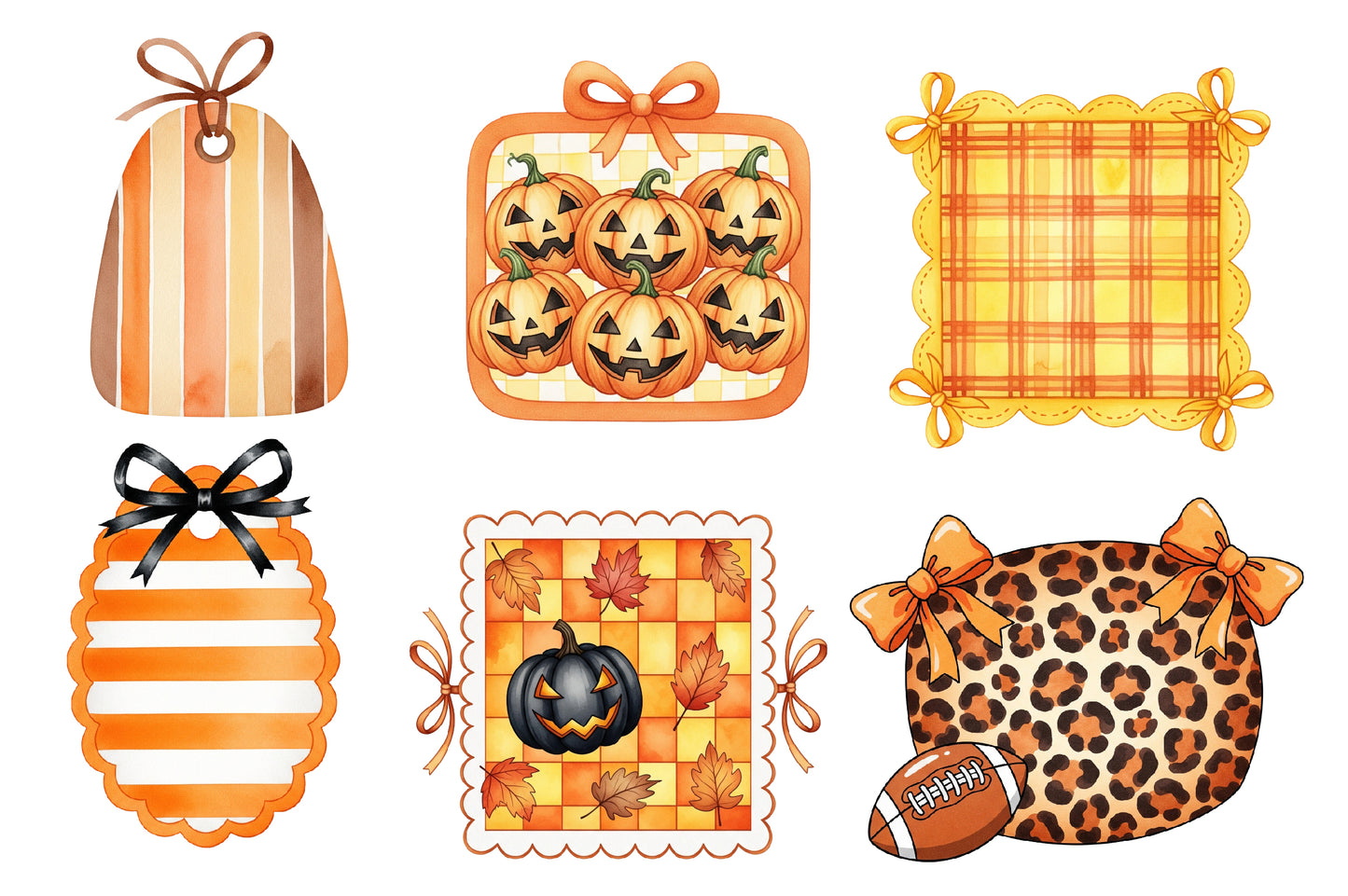 Coquette Fall Halloween PNG Bundle | Orange Plaid, Bows, Ghosts, Pumpkins & Leopard Clipart,