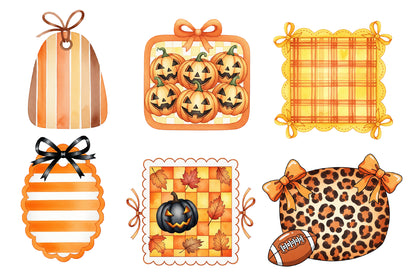 Coquette Fall Halloween PNG Bundle | Orange Plaid, Bows, Ghosts, Pumpkins & Leopard Clipart,