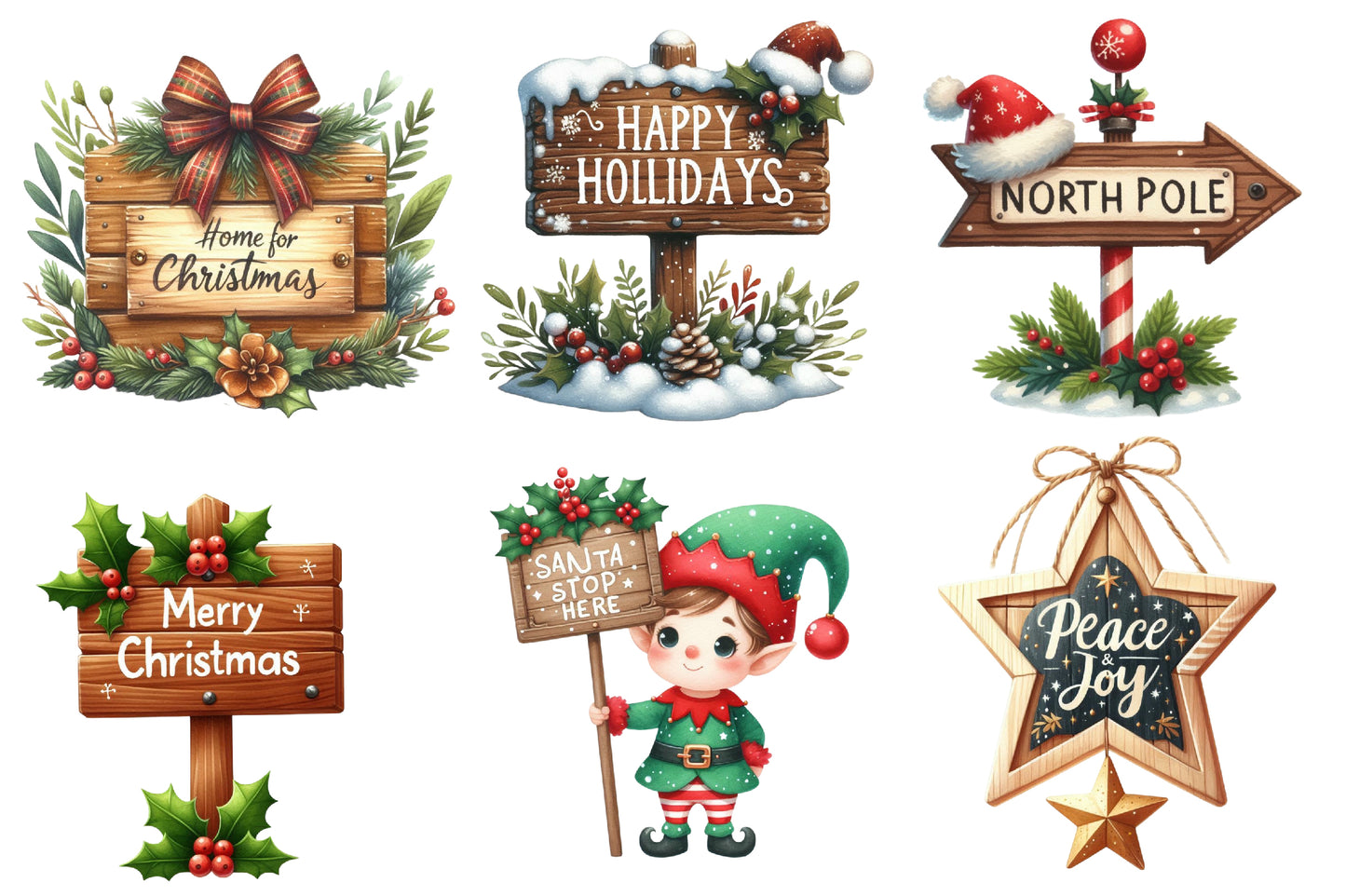 Christmas Sign Board Clipart PNG Bundle | Rustic Christmas Signs & Holiday Wood Signs | Christmas Sublimation PNG