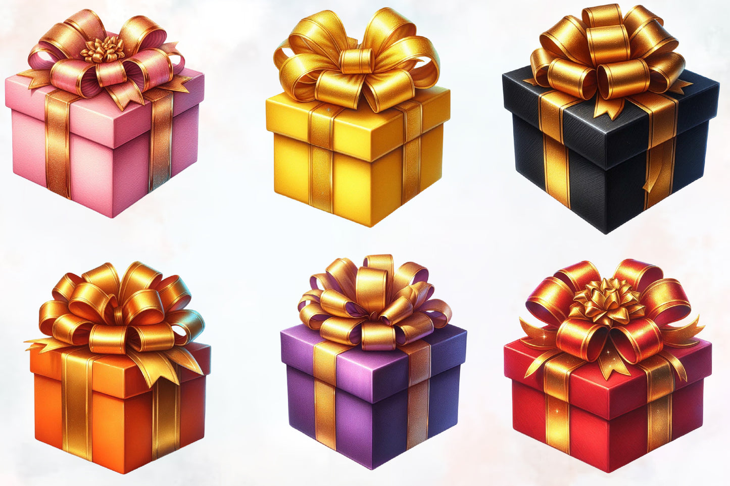 12 Christmas Gift Box PNG Clipart Bundle Watercolor Gold Ribbon Holiday Present