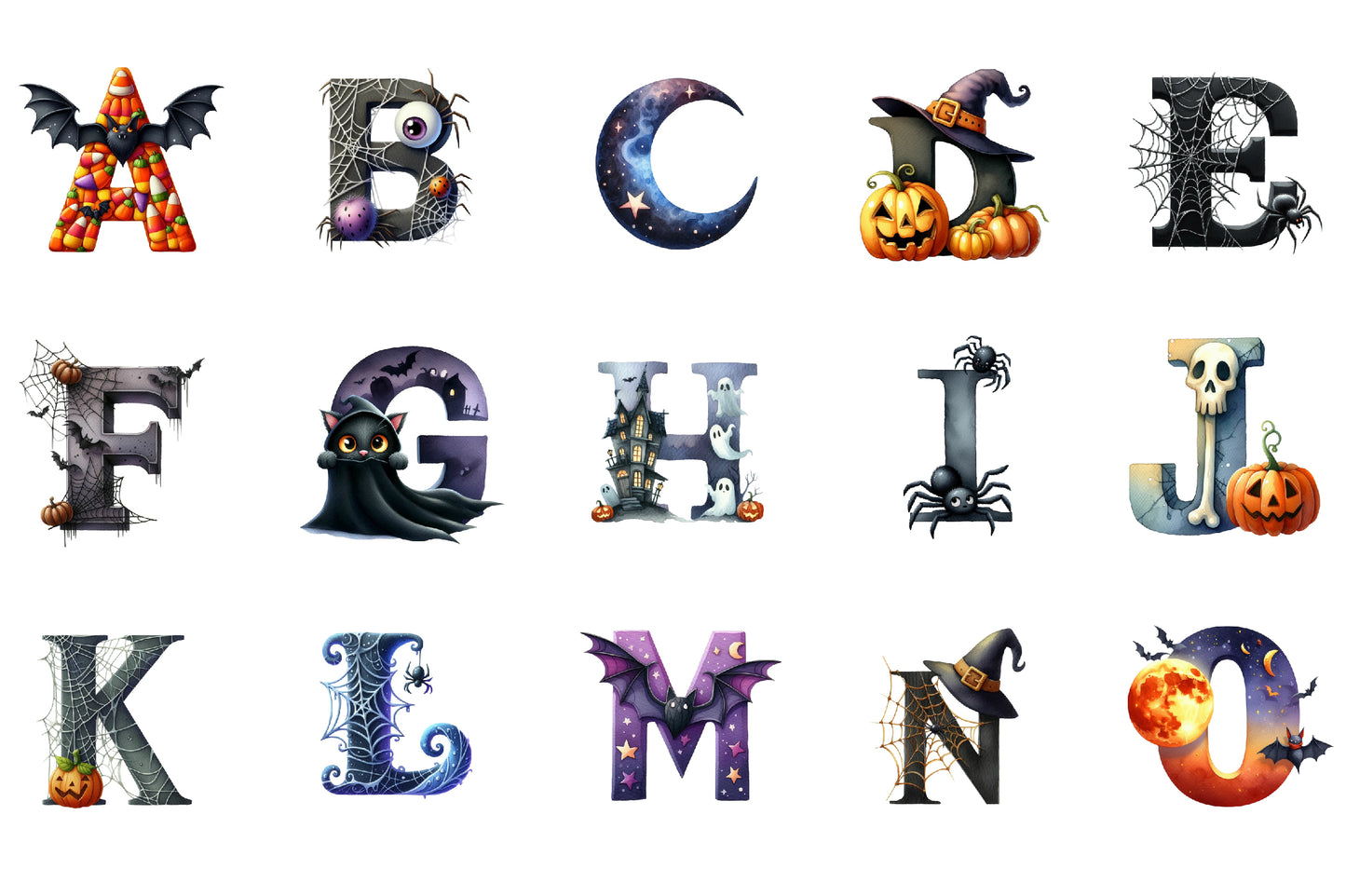 Halloween Alphabet Clipart PNG Bundle | Spooky ABC Letters, Halloween Letters PNG