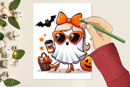 22 Watercolor Halloween Girl Ghost PNG Bundle Cute Spooky Ghost Clipart
