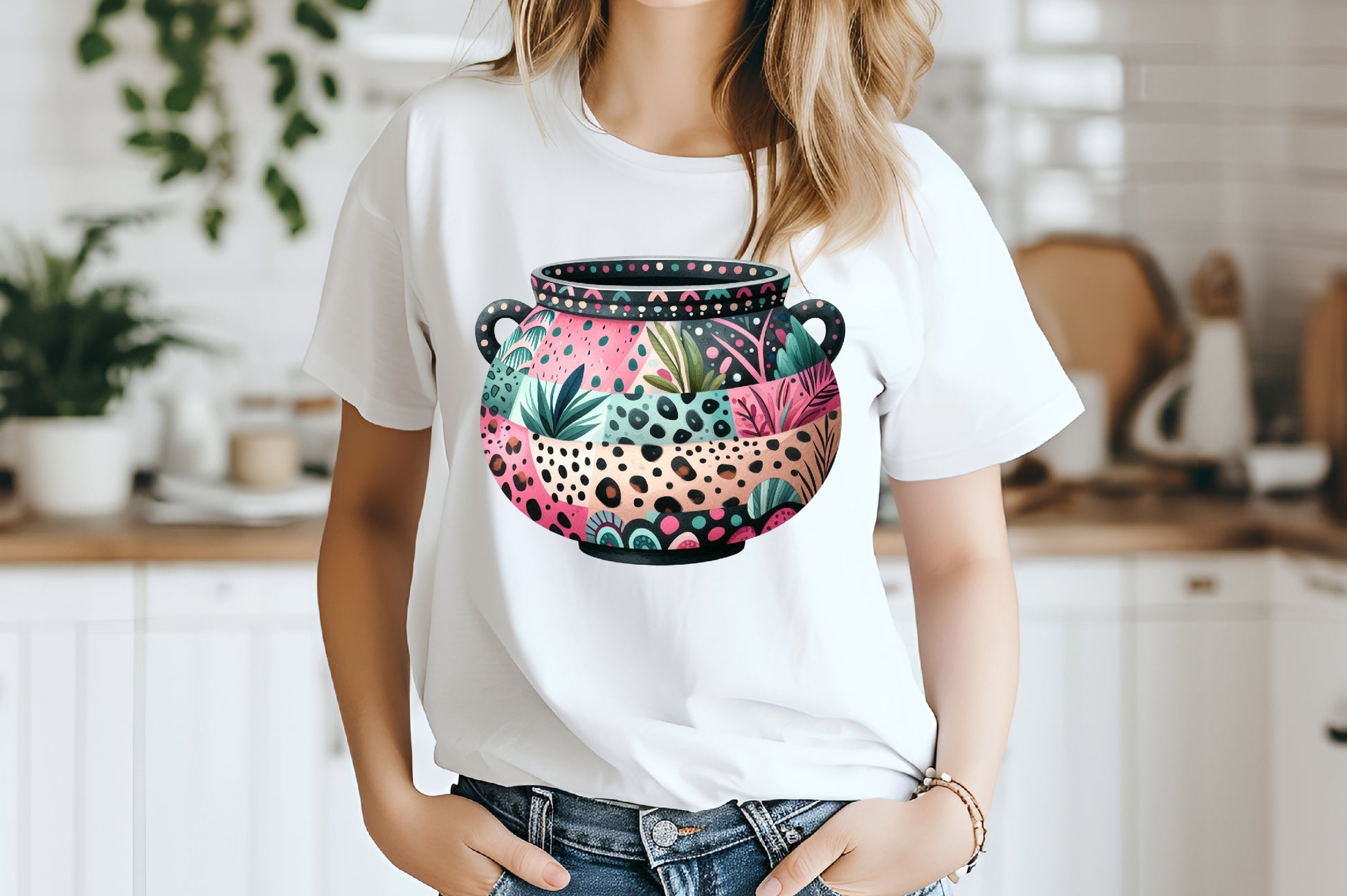Colorful Boho Patterned Ceramic Vase PNG Botanical Leopard Sublimation