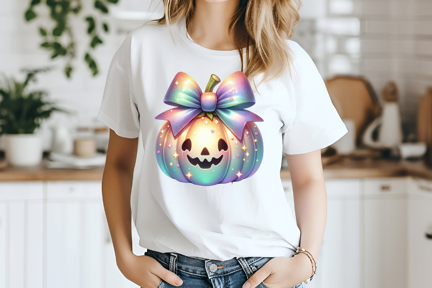 Rainbow Glitter Halloween Pumpkin PNG Cute Jack O Lantern Bow Sublimation