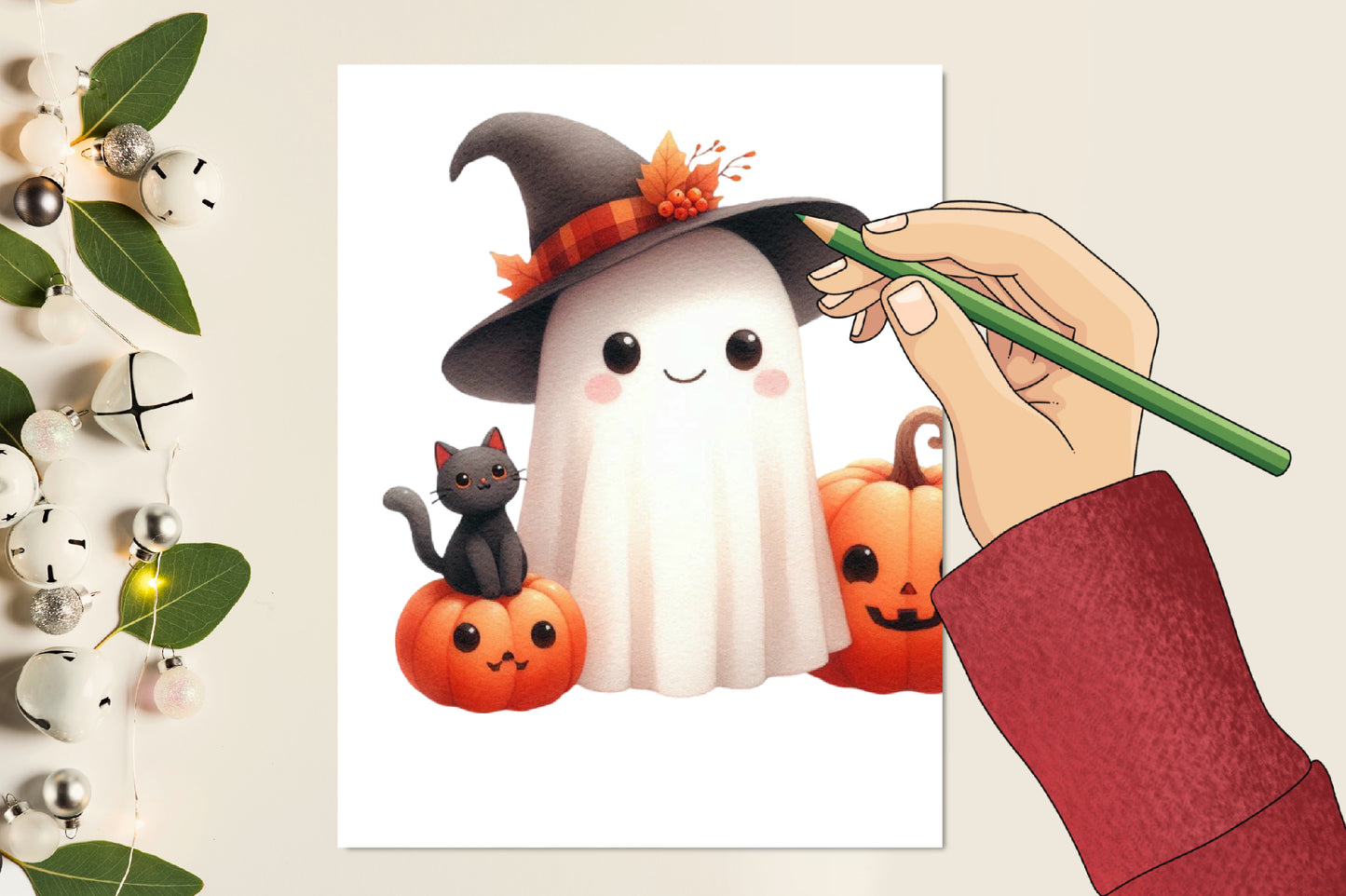 35 Watercolor Funny Autumn Ghost PNG Halloween Ghost Pumpkin Cat Clipart