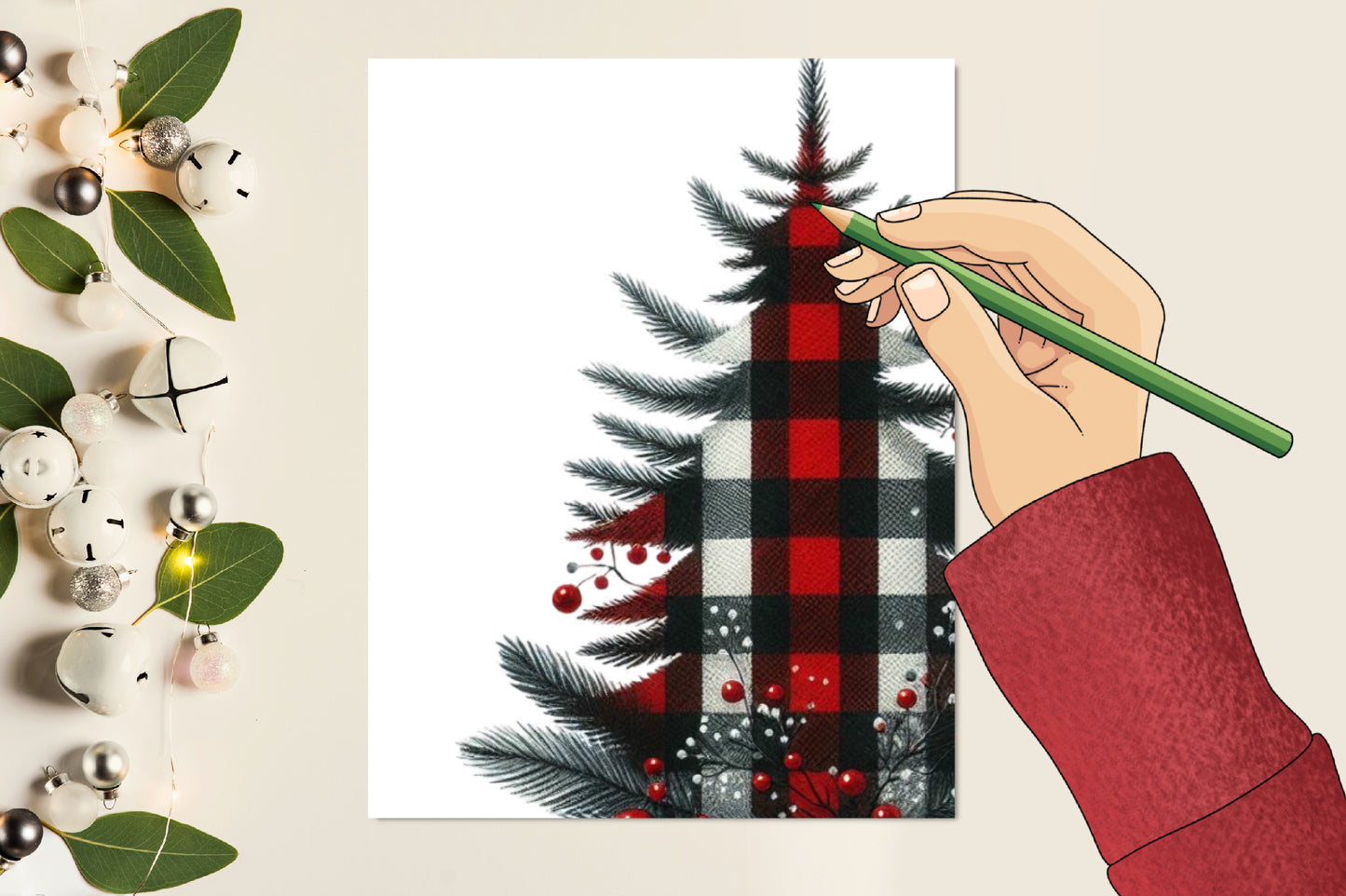 24 Watercolor Christmas Gingham Tree PNG Bundle Buffalo Plaid Holiday