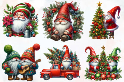 14 Christmas Gnomes PNG Clipart Bundle Watercolor Holiday Gnome Sublimation