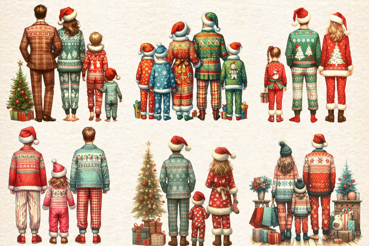 Watercolor Family Christmas PNG Bundle Cute Holiday Pajama Clipart