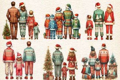 Watercolor Family Christmas PNG Bundle Cute Holiday Pajama Clipart