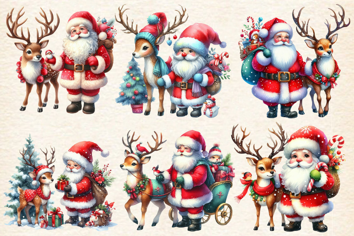 17 Christmas Reindeer with Santa PNG Sublimation Bundle Cute Holiday Deer