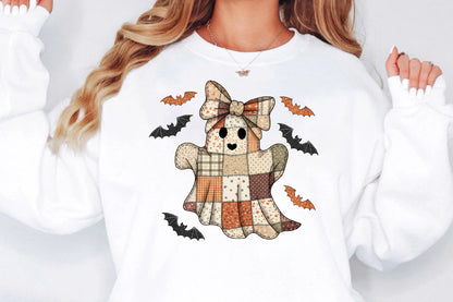 Patchwork Halloween Ghost Bat PNG Cute Autumn Witch