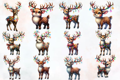 Watercolor Christmas Deer PNG Bundle 31 Festive Reindeer Clipart