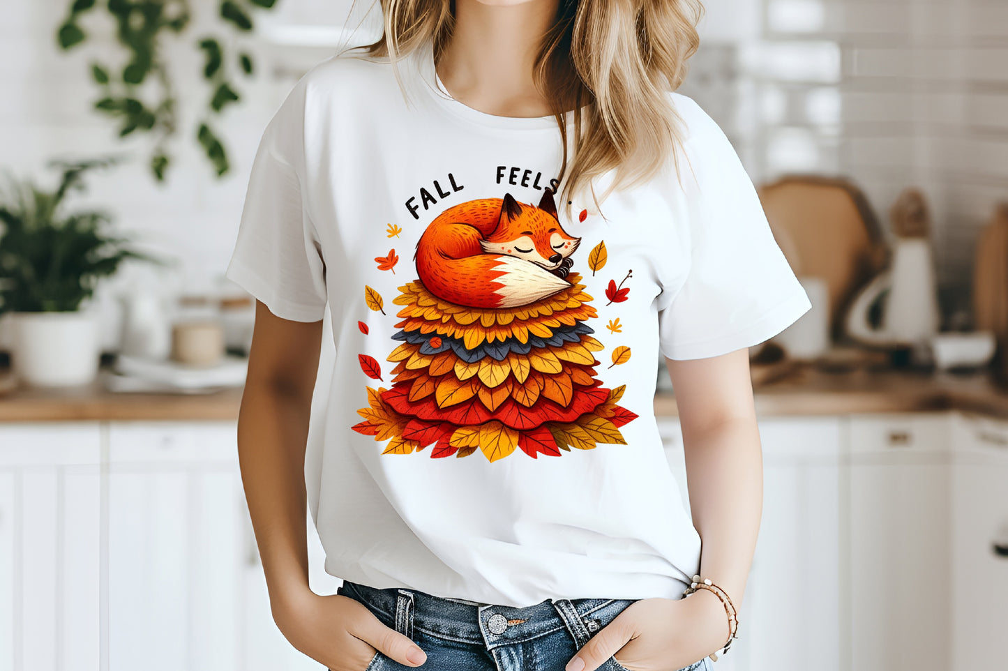 Fall Feels Fox Autumn Leaves PNG Sublimation Design