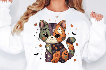 Patchwork Halloween Cat Sublimation PNG