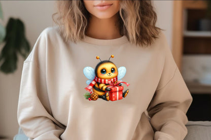 25 Watercolor Christmas Bee Sitting PNG Cute Holiday Bee Clipart