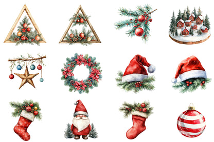 Traditional Christmas Watercolor Clipart PNG Bundle | Christmas Village PNG | Christmas Ornament Sublimation