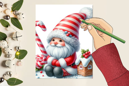 Christmas Candy Cane Icing Gnome PNG Clipart Bundle | Watercolor Christmas Gnomes with Candy Canes, Santa Hats & Holiday Decor
