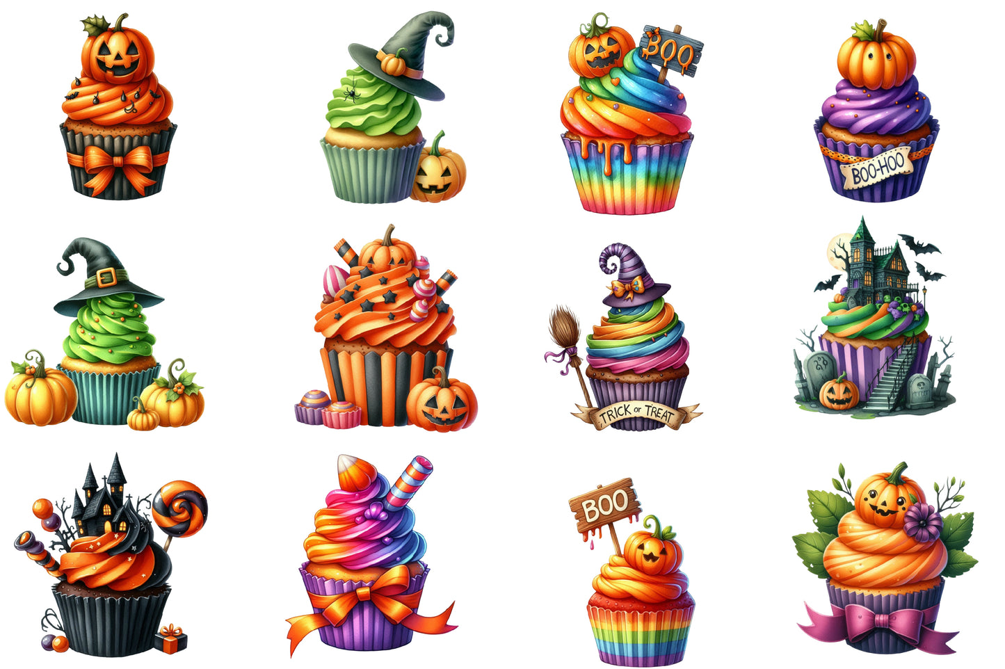 Halloween Cupcake Clipart PNG Bundle | Cute Spooky Cupcakes, Pumpkin Cupcake PNG,