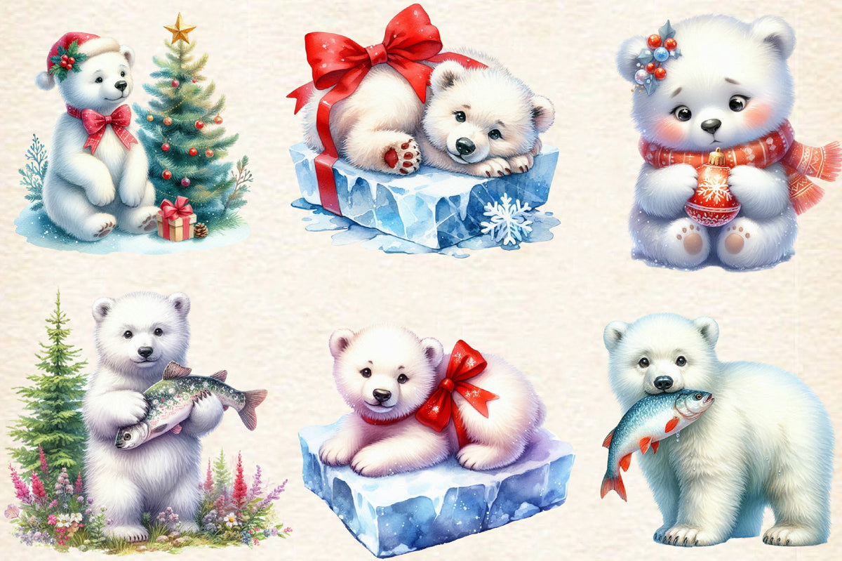 14 Christmas Polar Bear PNG Sublimation Bundle Cute Winter Bear Clipart