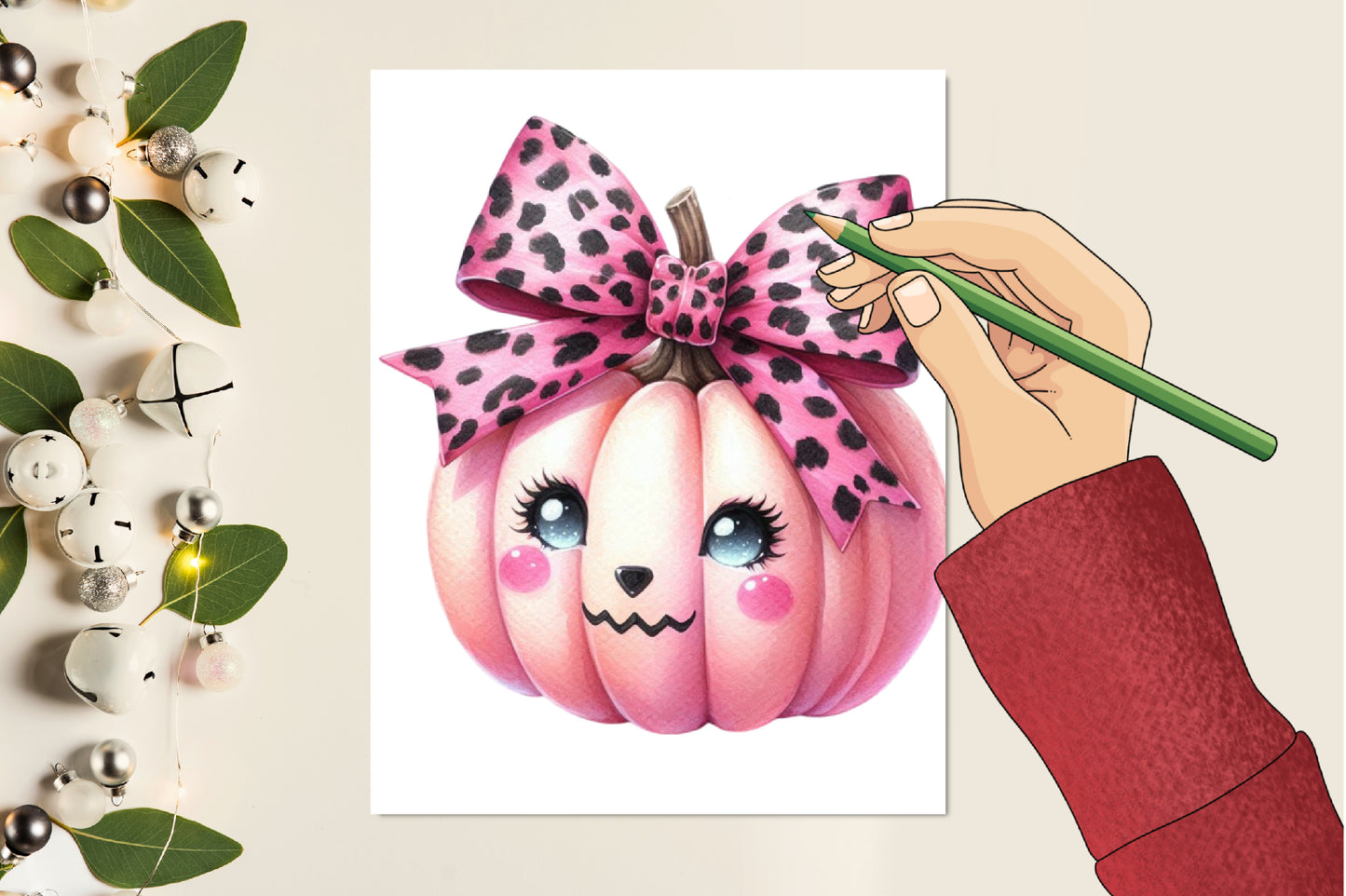 48 Halloween Pink Pumpkin PNG Bundle Leopard Bow Cute Fall Clipart