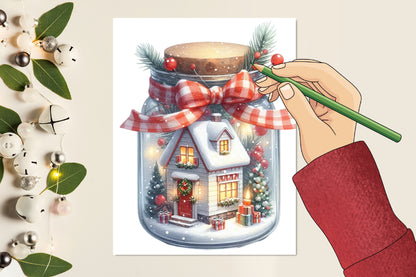 Christmas Jar PNG Bundle | Watercolor Christmas Jar, Winter Snow Globe Jar & Cozy Holiday Village Clipart