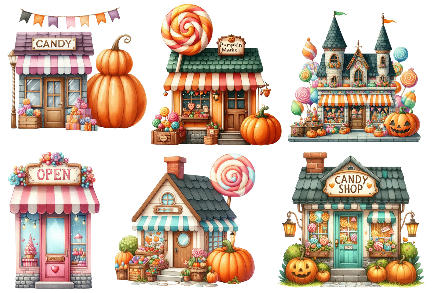 Halloween Candy Shop Clipart PNG Bundle | Cute Candy Store PNG, Halloween Shop Clipart