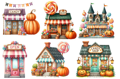 Halloween Candy Shop Clipart PNG Bundle | Cute Candy Store PNG, Halloween Shop Clipart