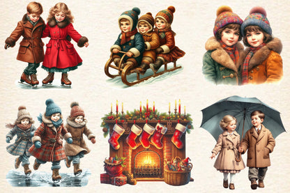 Christmas Vintage Sublimation PNG Bundle Good Old Christmas Vintage Clipart