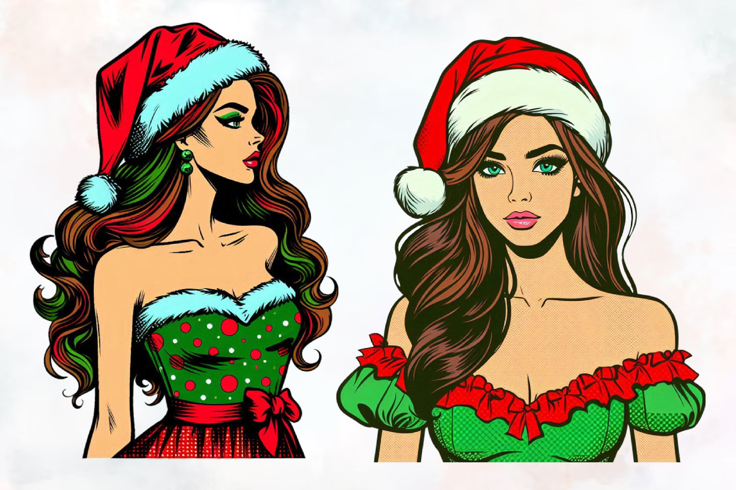8 Christmas Pop Art Girls PNG Sublimation Bundle Retro Santa Women