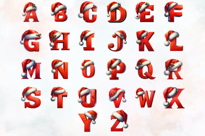 Christmas Alphabet PNG Bundle | Watercolor Santa Hat Letters, Christmas ABC Clipart, Holiday Alphabet Sublimation