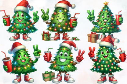 Watercolor Christmas Tree Clipart PNG Bundle | Cute Christmas Tree Holiday Designs