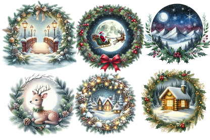 Christmas Winter Scenes PNG Bundle | Watercolor Snowy Christmas Landscape Clipart | Cozy Holiday Winter PNG