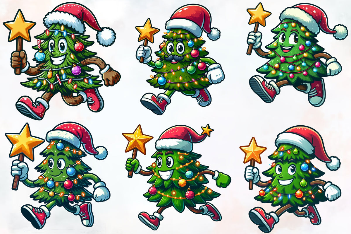 Funny Christmas Tree PNG Bundle Cute Cartoon Christmas Tree Clipart