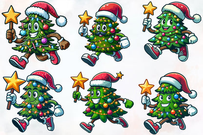 Funny Christmas Tree PNG Bundle Cute Cartoon Christmas Tree Clipart